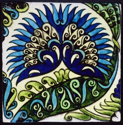 Azulejo con patrón de follaje de William de Morgan